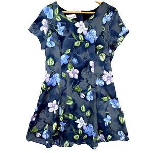 Essential Fit & Flare Mini Dress Womens M Blue Floral Dark Romantic Garden 90s